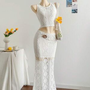White Lace Skirt and Tank Set